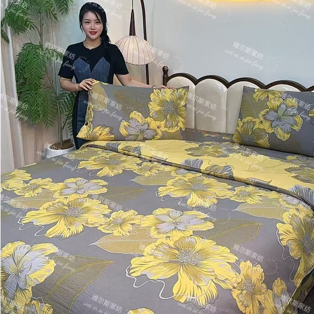 亲肤棉双层纱四件套--金晨花语（纽扣）