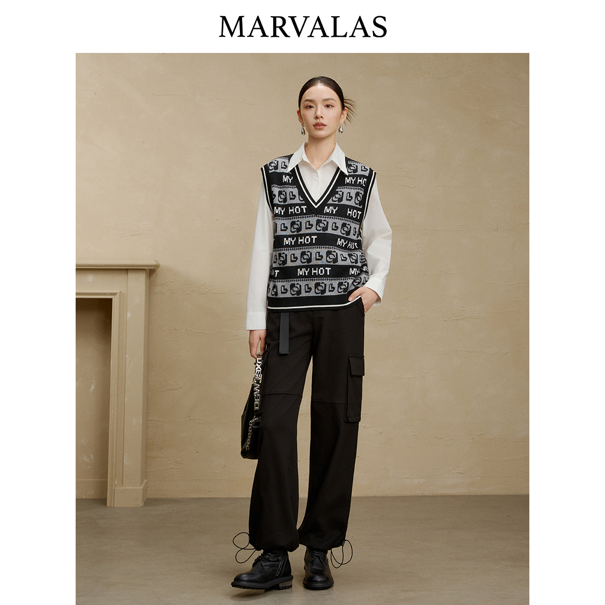 【粉丝专属】绵羊毛混纺针织马甲【冬季字母短款上衣无袖叠穿背心