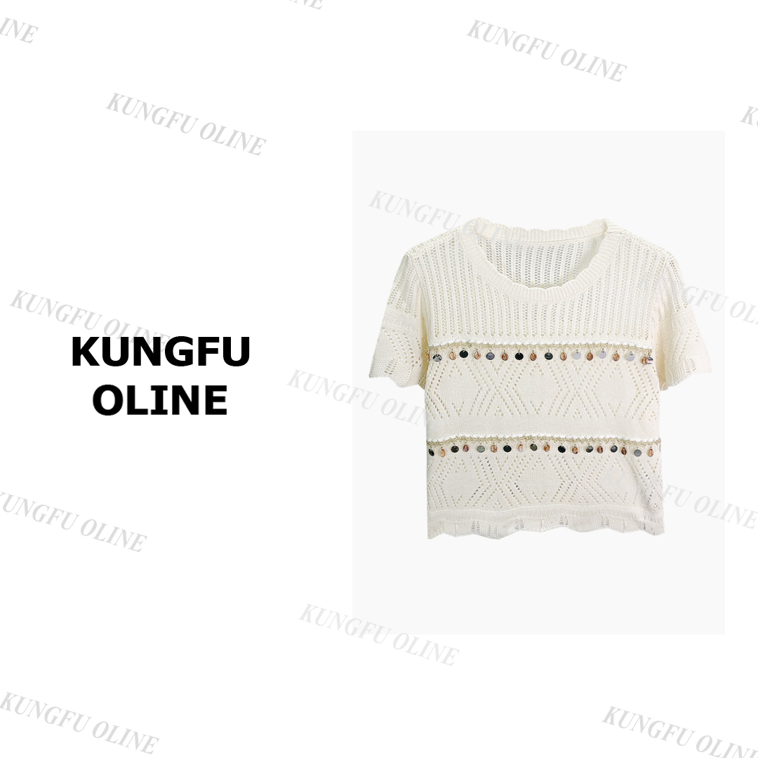 【小妖】MY9836吊饰设计气质针织衫女镂空短袖上衣