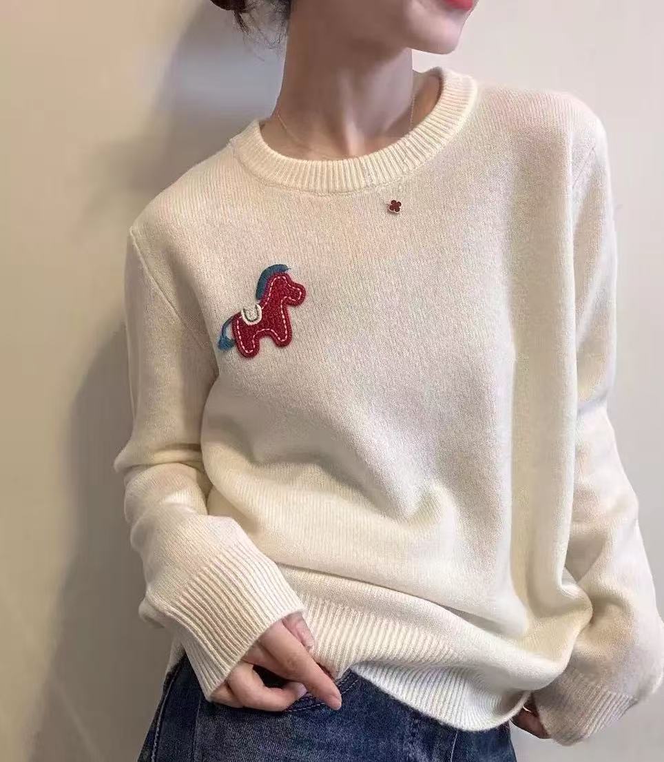 【硬货】5272时尚休闲天马刺绣针织圆领秋冬重工套头毛衣