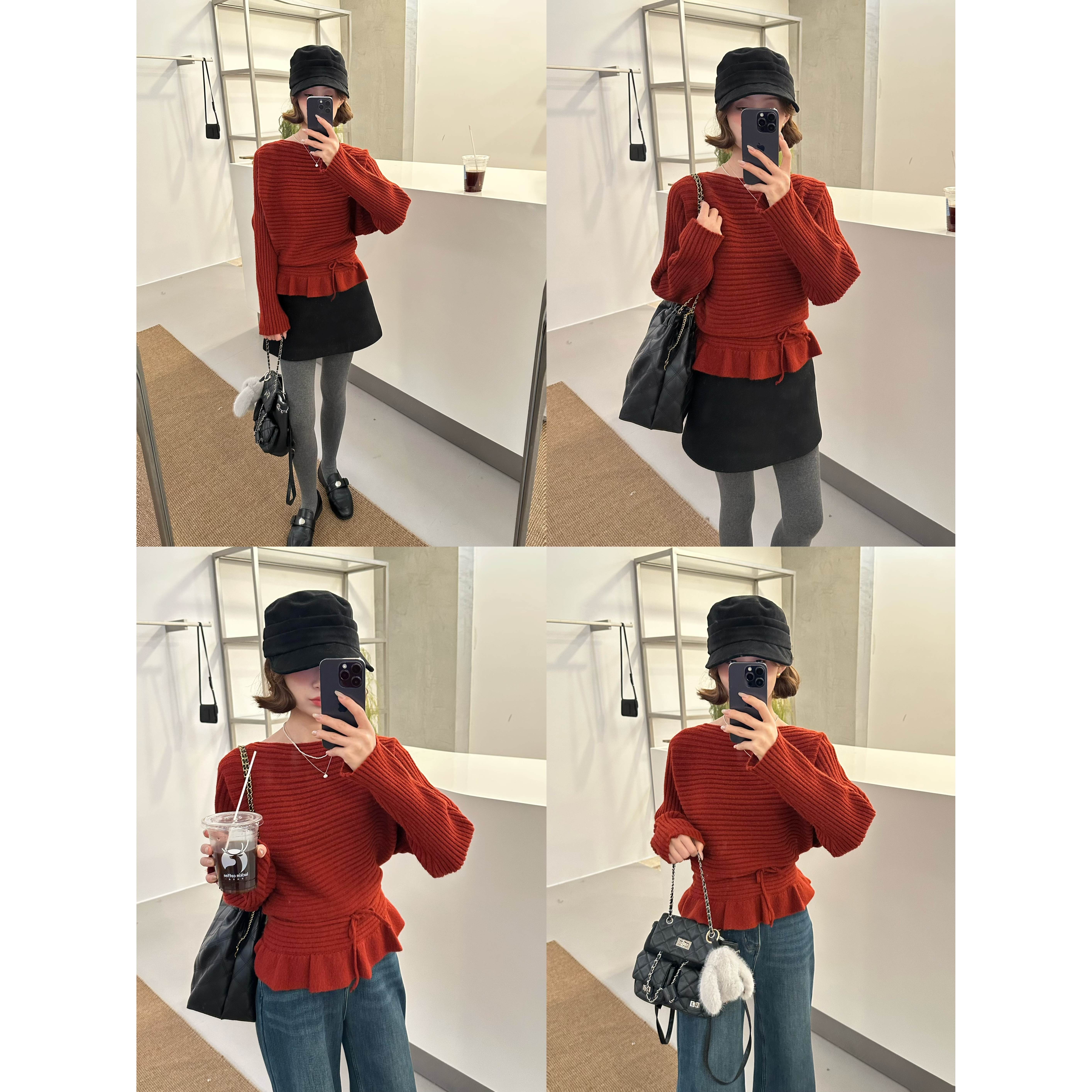 351069#美到窒息！很惊艳的温柔文艺荷叶边系带针织毛衣