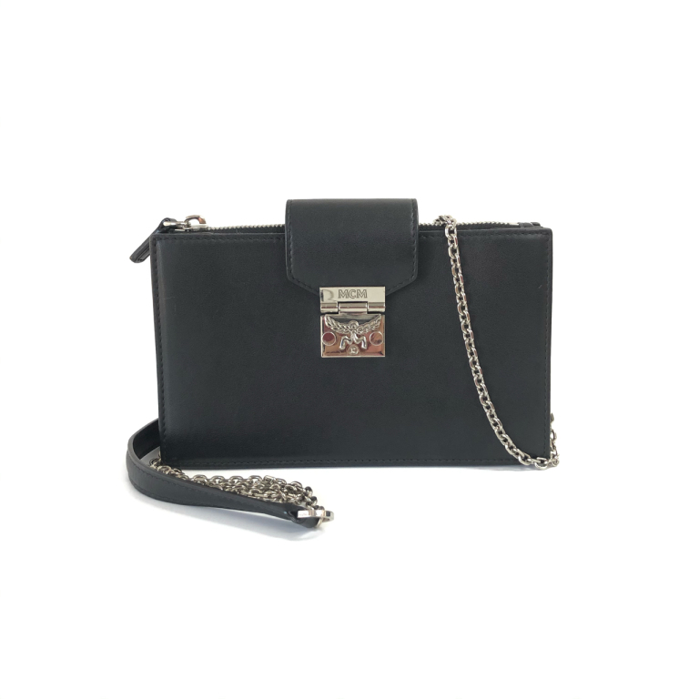 95新 MCM 安洁利知之 MCM黑银链条单肩包 410202