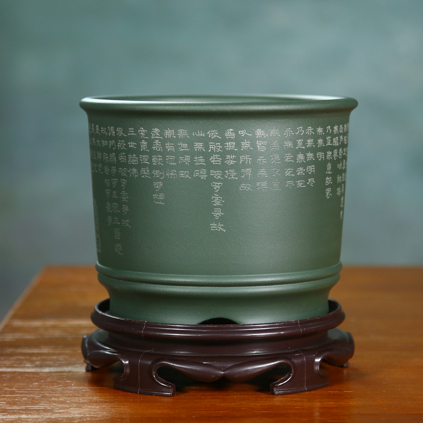 神力圆形精品紫砂兰花盆全手工刻绘盆景盆栽翠盖荷绿云菖蒲万年青