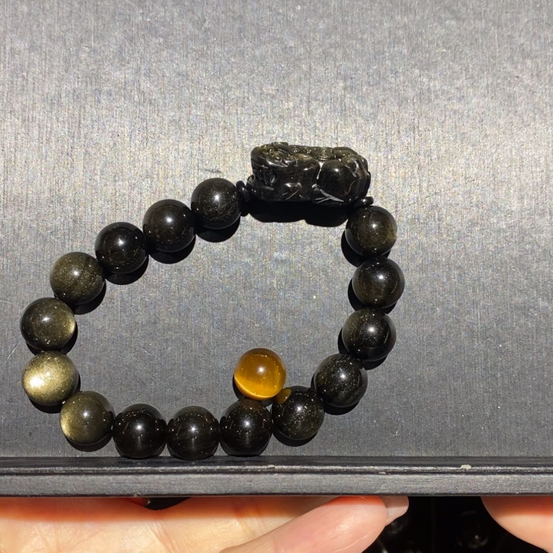 黑曜岩未镶嵌手链半***?