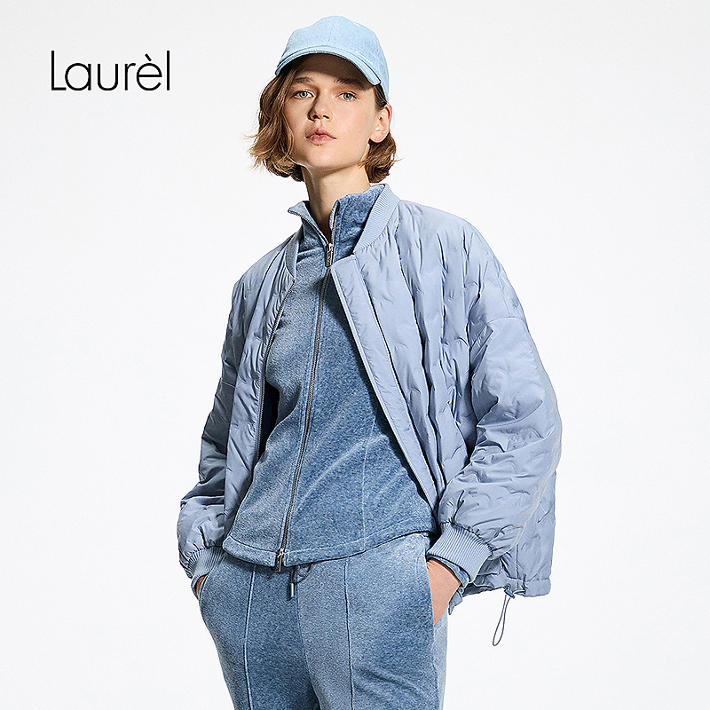 Laurel劳芮26春新款复古棒球领灯笼袖双面轻羽绒服LWL371L00600