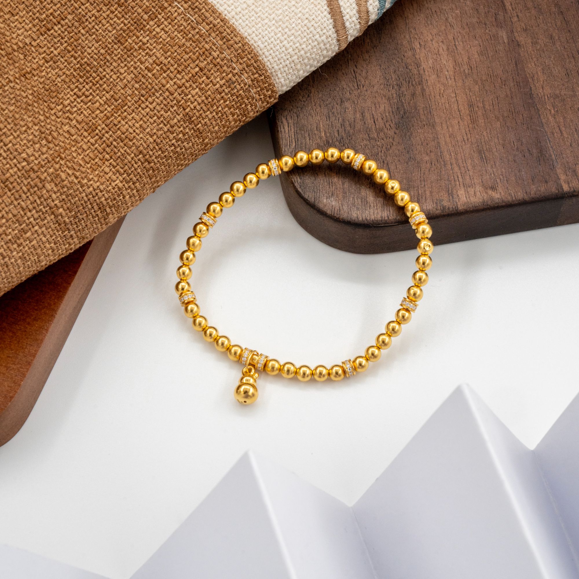 阿敏-Y/G【葫芦金珠点钻手串】足金999配件手串 （附加328）