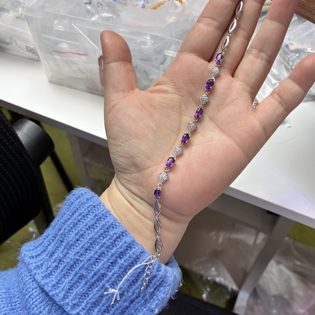 国首质检天然宝石紫晶手链S925银