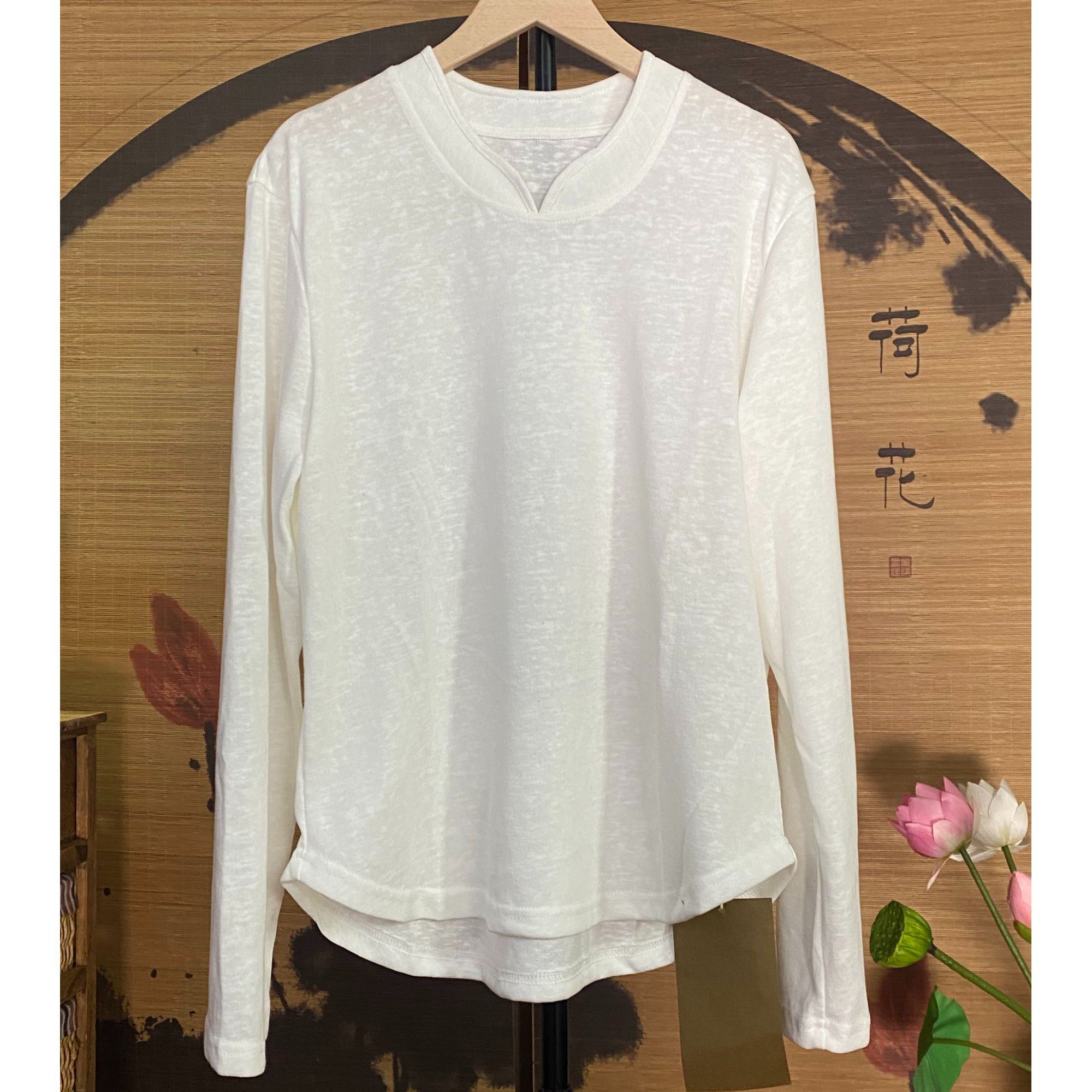15018 高品质V领亚麻针织打底纯色百搭（衣长60~63胸围105左右）