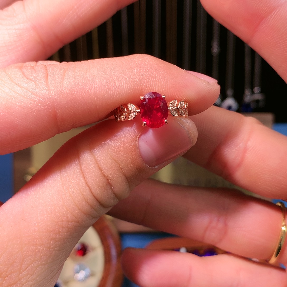 红宝石戒指银S925镶嵌