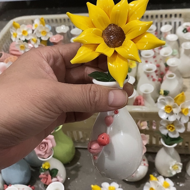 瓷片纯手工陶瓷花摆件瑕