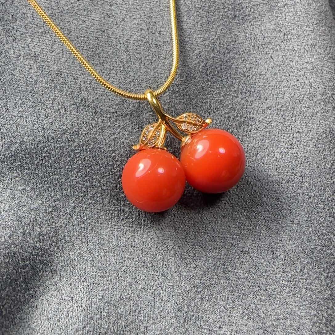 南红玛瑙，18K金镶嵌