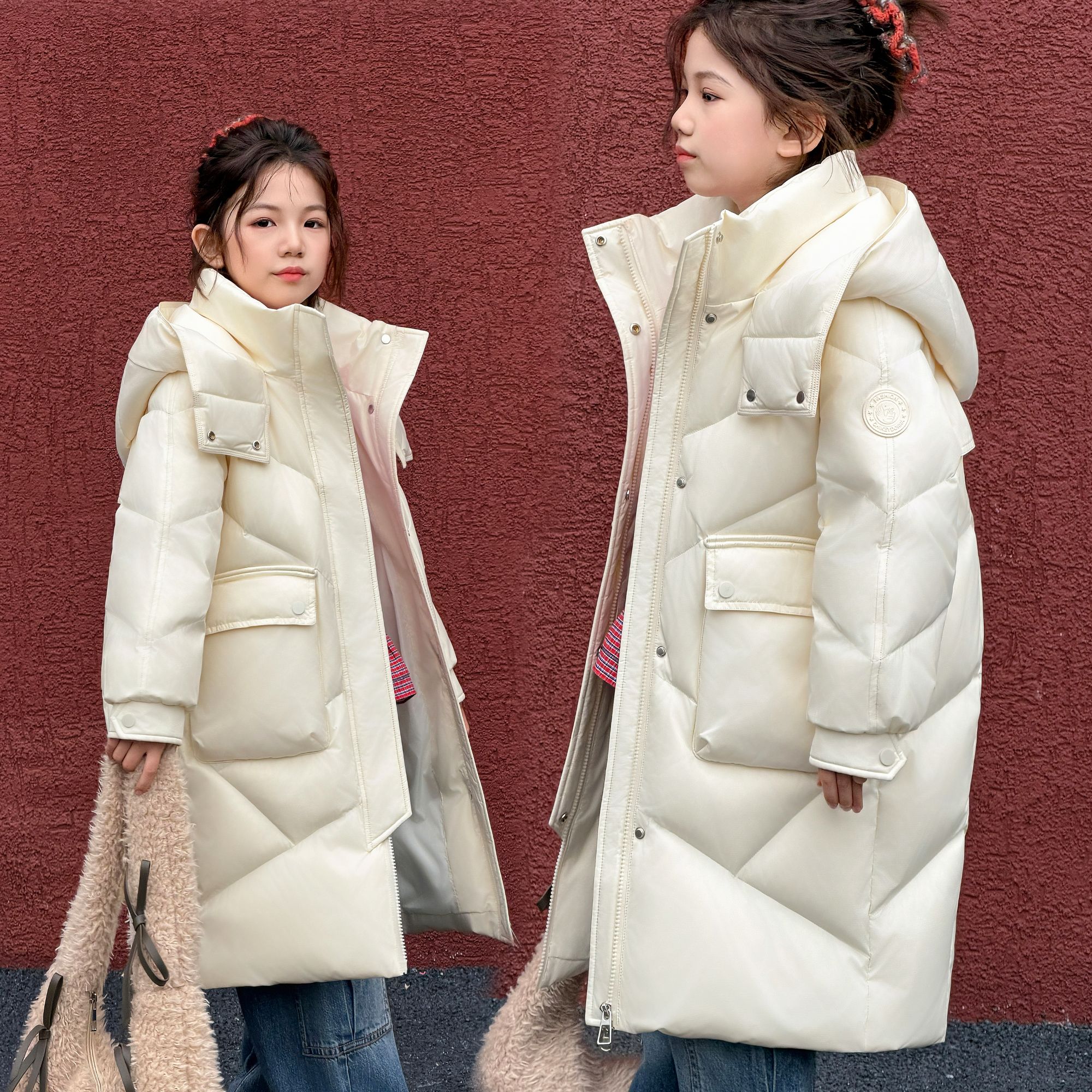 儿童羽绒服女童2025冬季新款长款过膝中大童装极寒加厚亲子外套