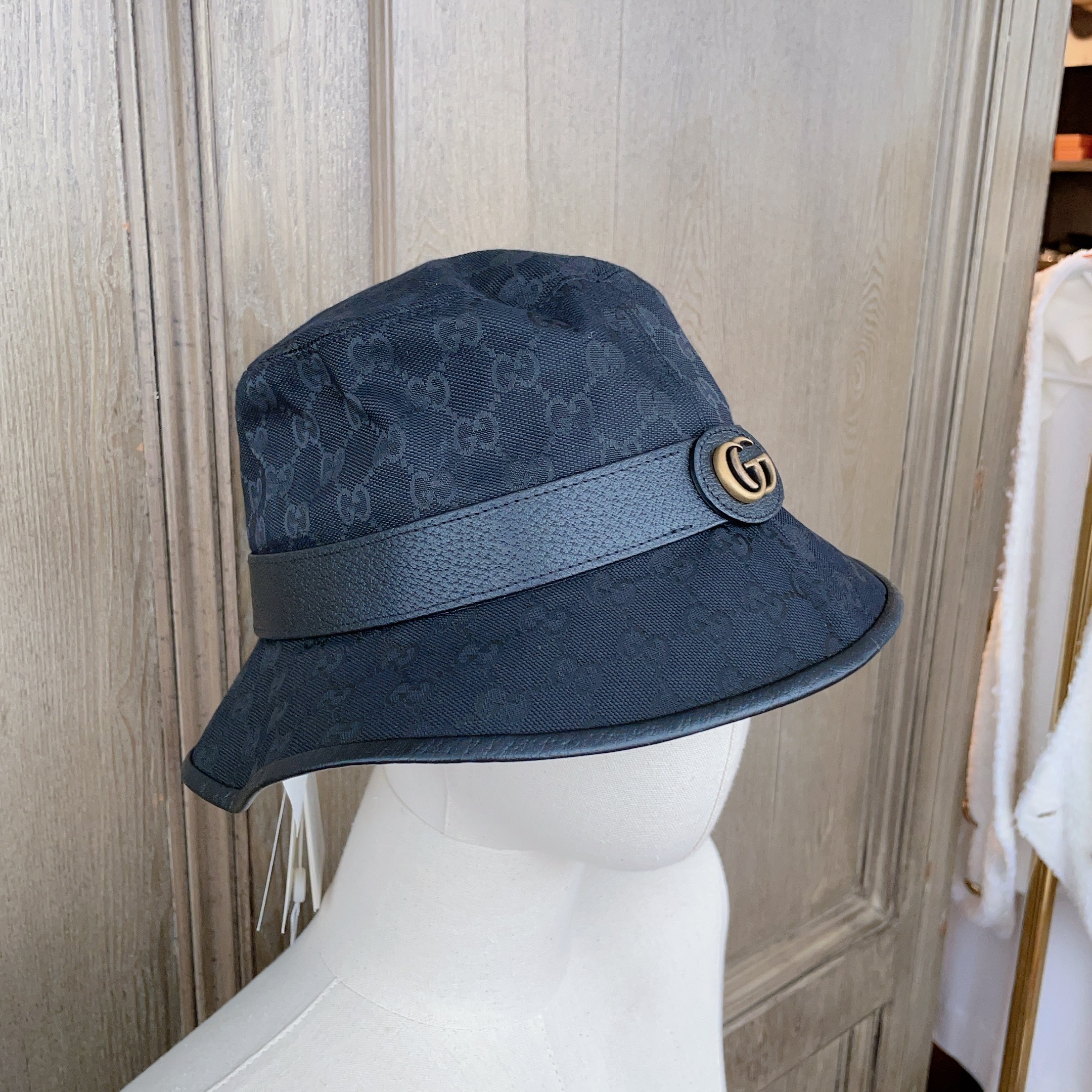 95新 GUCCI/古驰 麦殿/棉质渔夫帽老花均码黑色/250806DLJQQ07