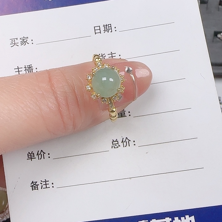 翡翠戒指银S925镶嵌缅甸a货翡翠戒指s925银镶