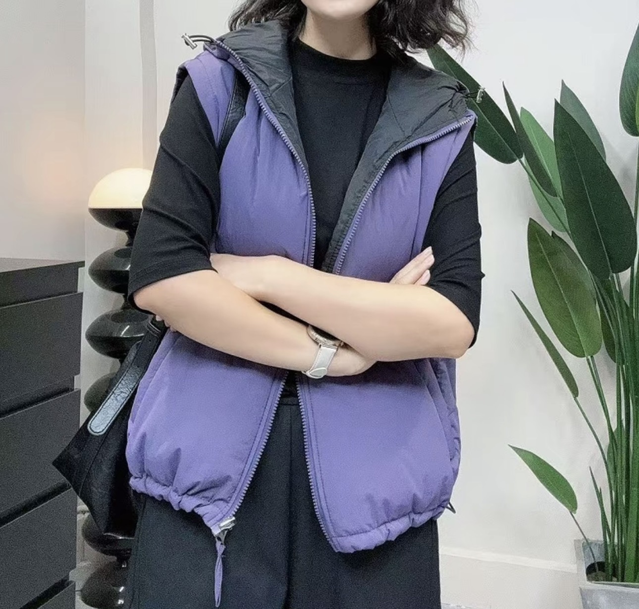（加棉两面穿）秋冬新款连帽夹棉坎肩宽松休闲百搭保暖洋气马甲女13