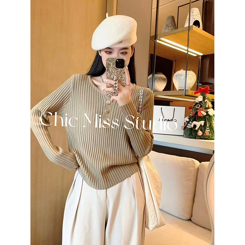 【摩卡其色】加厚星空3591超柔软高品质圆领半开针织毛衣