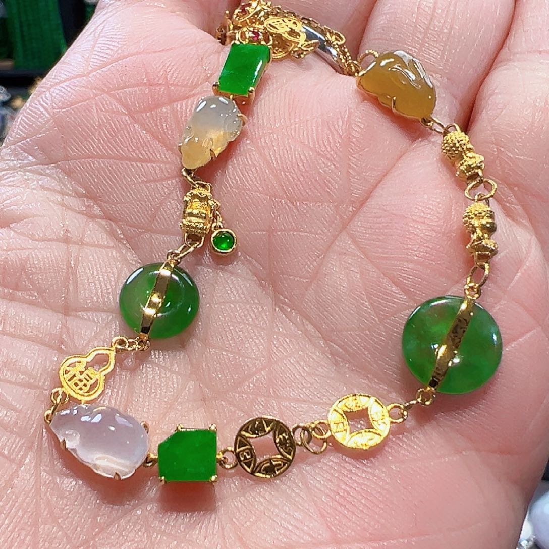 翡翠手链18K金镶嵌签收后24小时鉴赏期