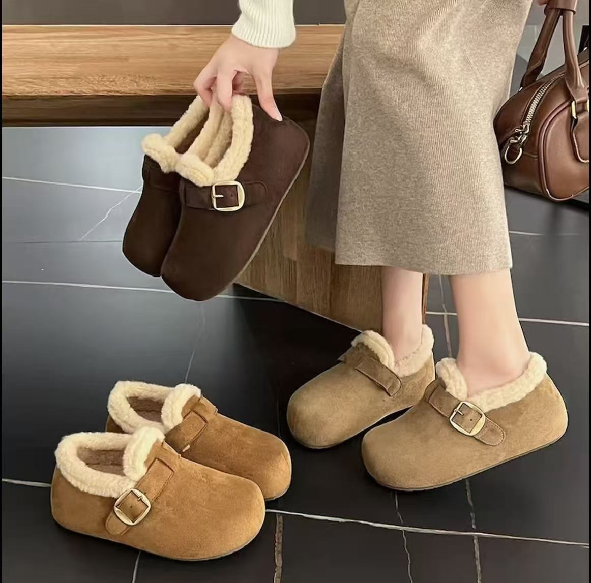 【5厘米】厚底内增高加绒全包勃肯鞋女2025冬毛毛鞋雪地靴保暖棉鞋