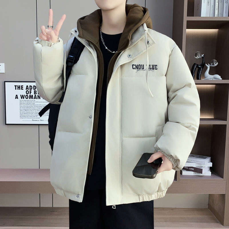 青少年休闲连帽百搭棉服潮流时尚加厚保暖学生假两件韩版连帽外套