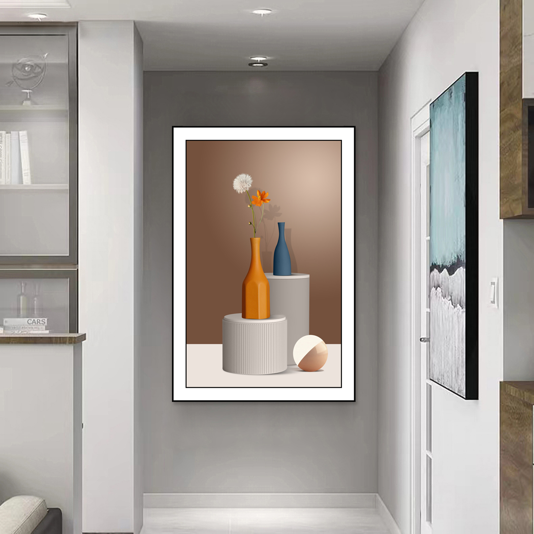 现代简约轻奢奶油小清新入户玄关画餐厅卧室装饰画3d立体皮雕画