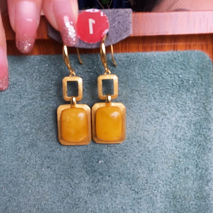 蜜蜡银S925镶嵌耳饰耳坠