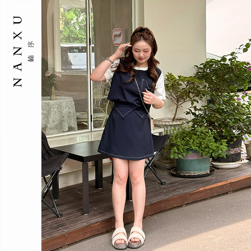 楠序源子微胖女装 减龄洋气衣服女装时尚气质套装女装夏装YZ36393