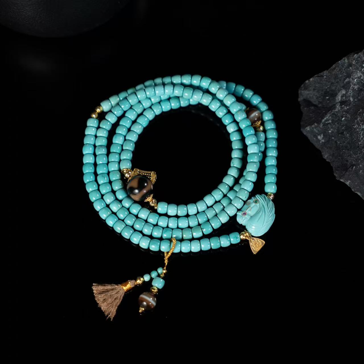 【壹芳珠宝】天然原矿绿松石马到成功18k多圈4mm