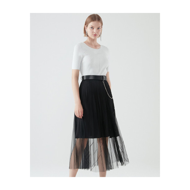 FALEMIG-歌系撞色短袖连衣裙EWE201Y03600