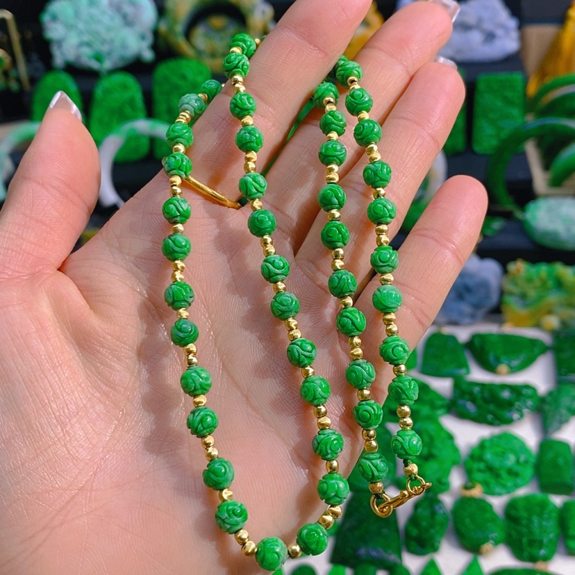 【闪购商品】翡翠颈饰未镶嵌阳绿单珠项链