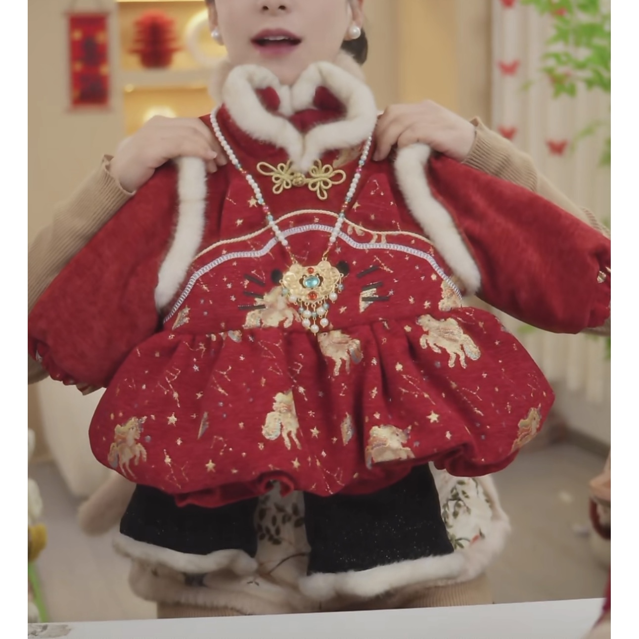 【招财猫】女童装汉服冬装套装儿童加厚加绒喜庆红色中国风拜年服