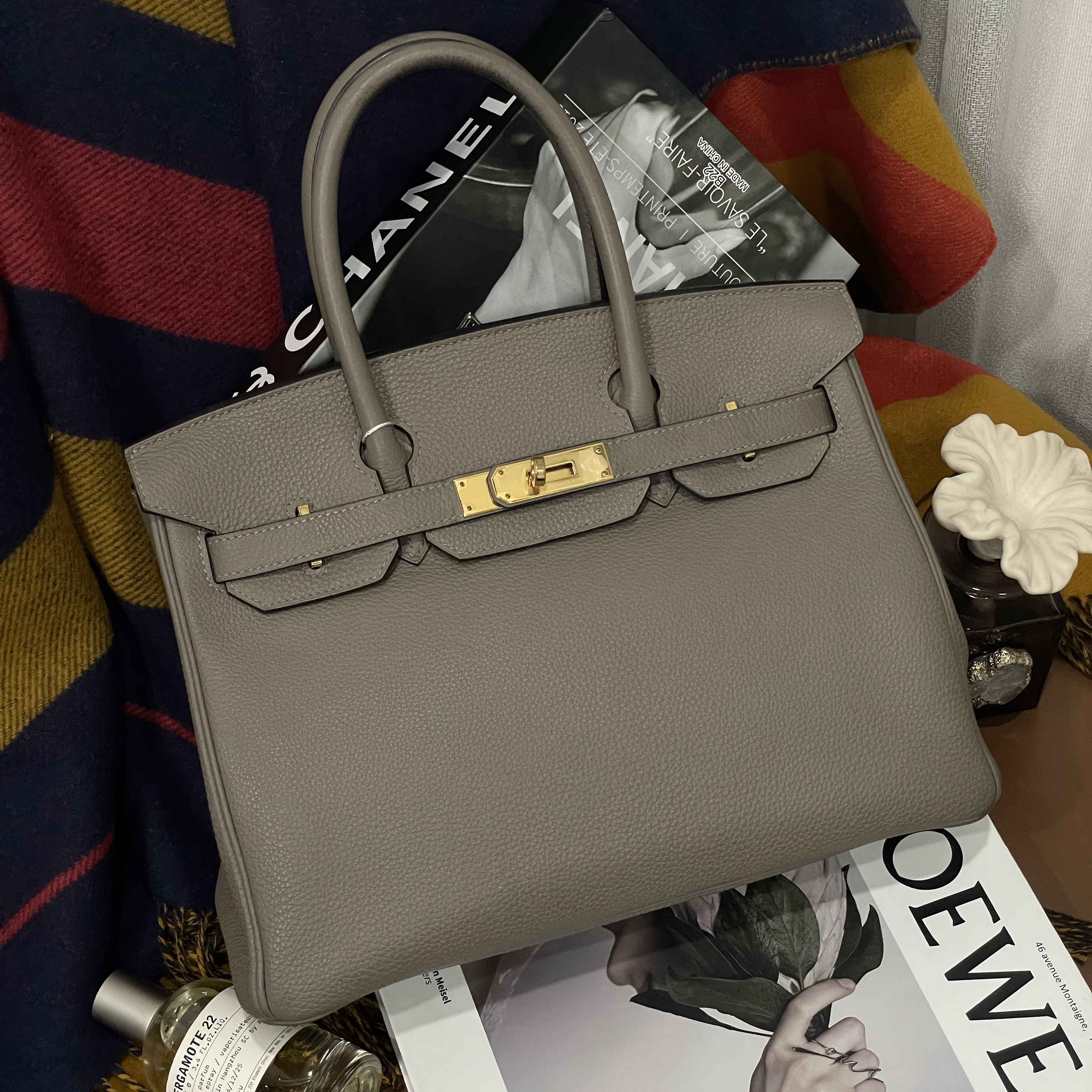 99新 Hermes/爱马仕  birkin30 银河灰 金扣 Togo皮 C刻