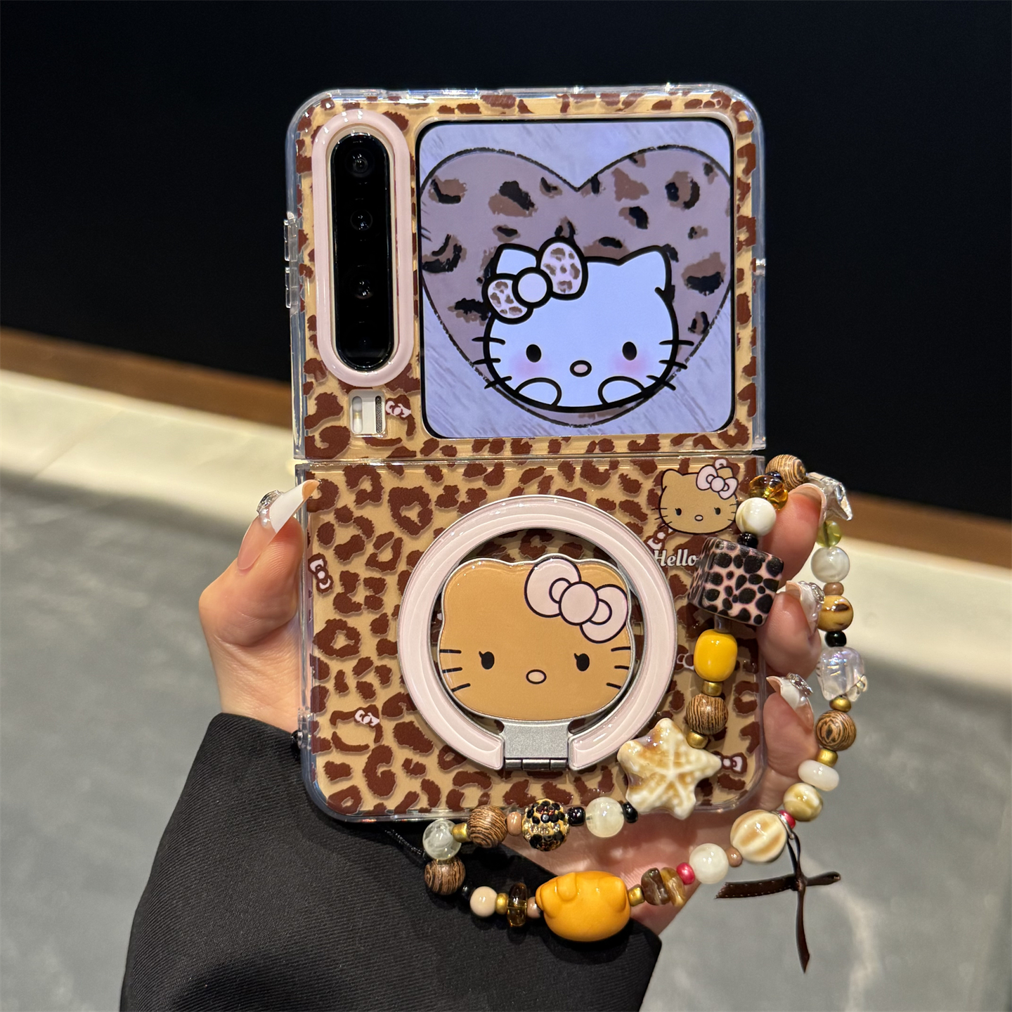 适用华为purax典藏版折叠屏手机壳PuraX棕色豹纹kt猫折叠磁吸支架