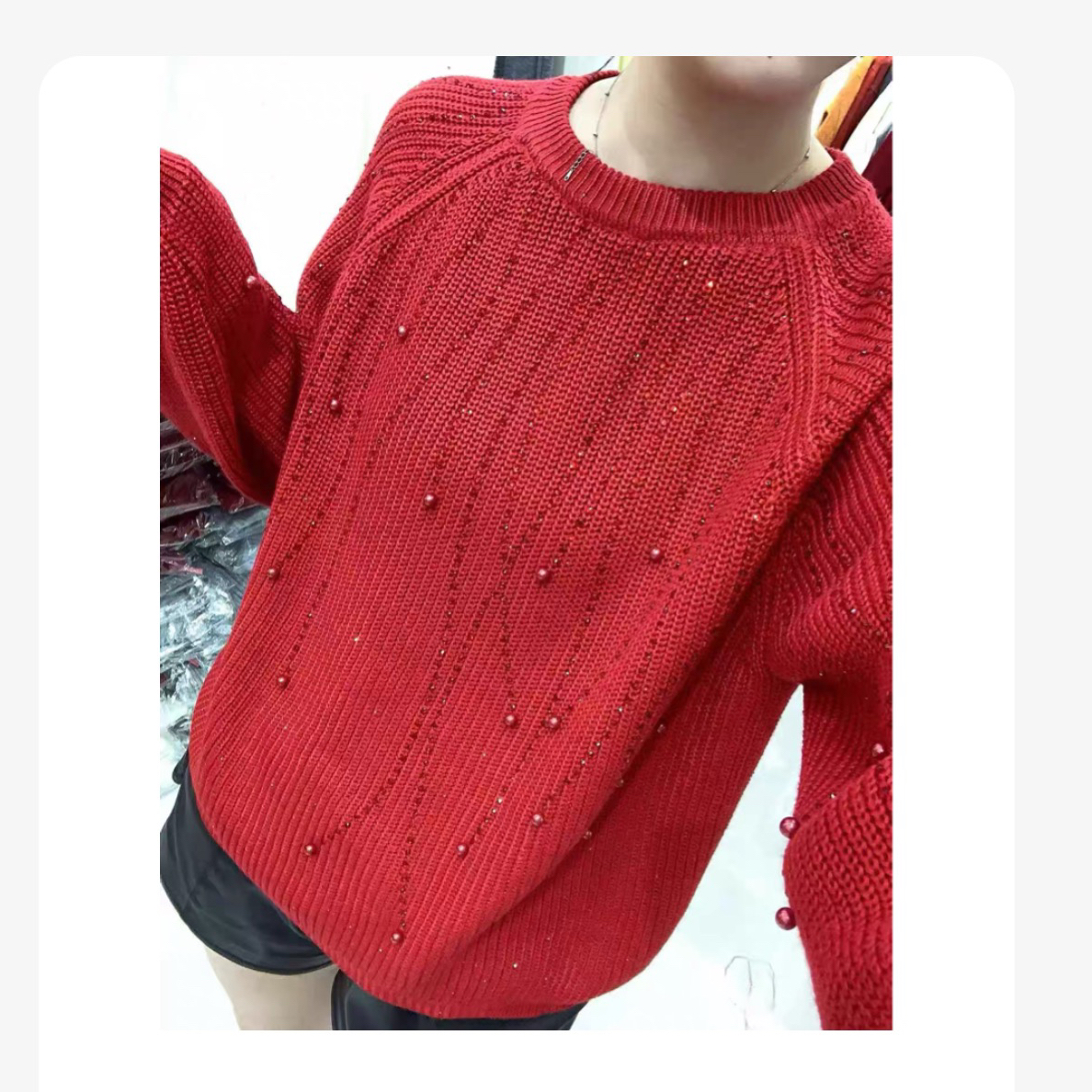 300冬季新品竖钻钉珠百搭减龄针织衫
