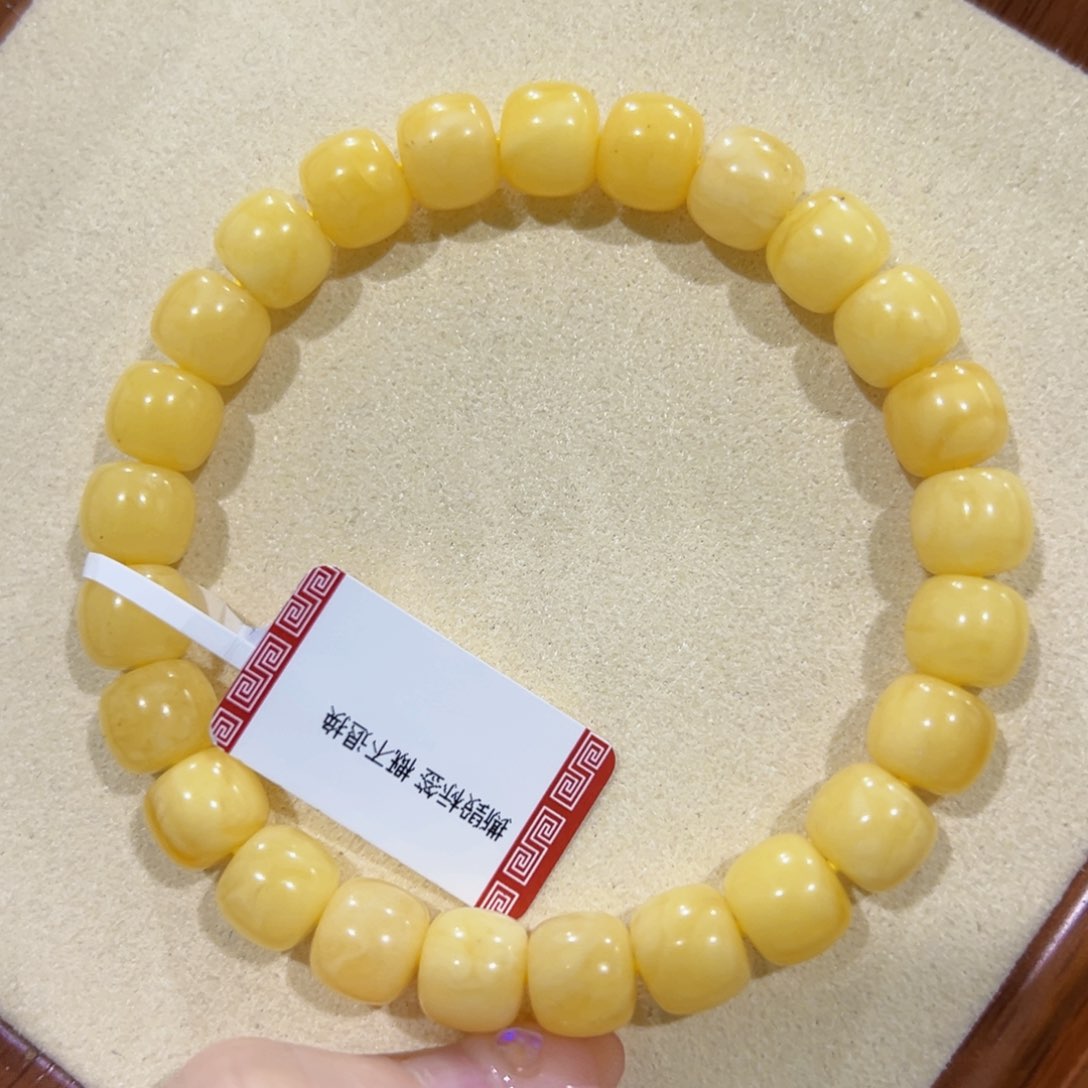 蜜蜡手链未镶嵌8.8m奶黄 颗颗微瑕