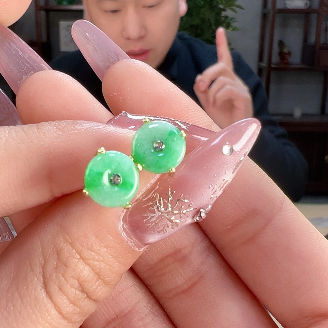 翡翠耳饰银S925镶嵌耳环51