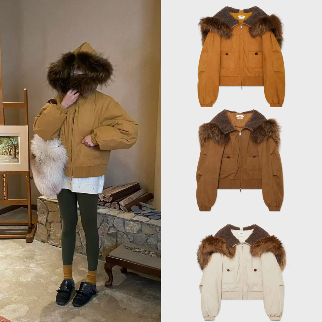 XIHaokan 麂皮绒毛领小小飞侠羽绒夹克