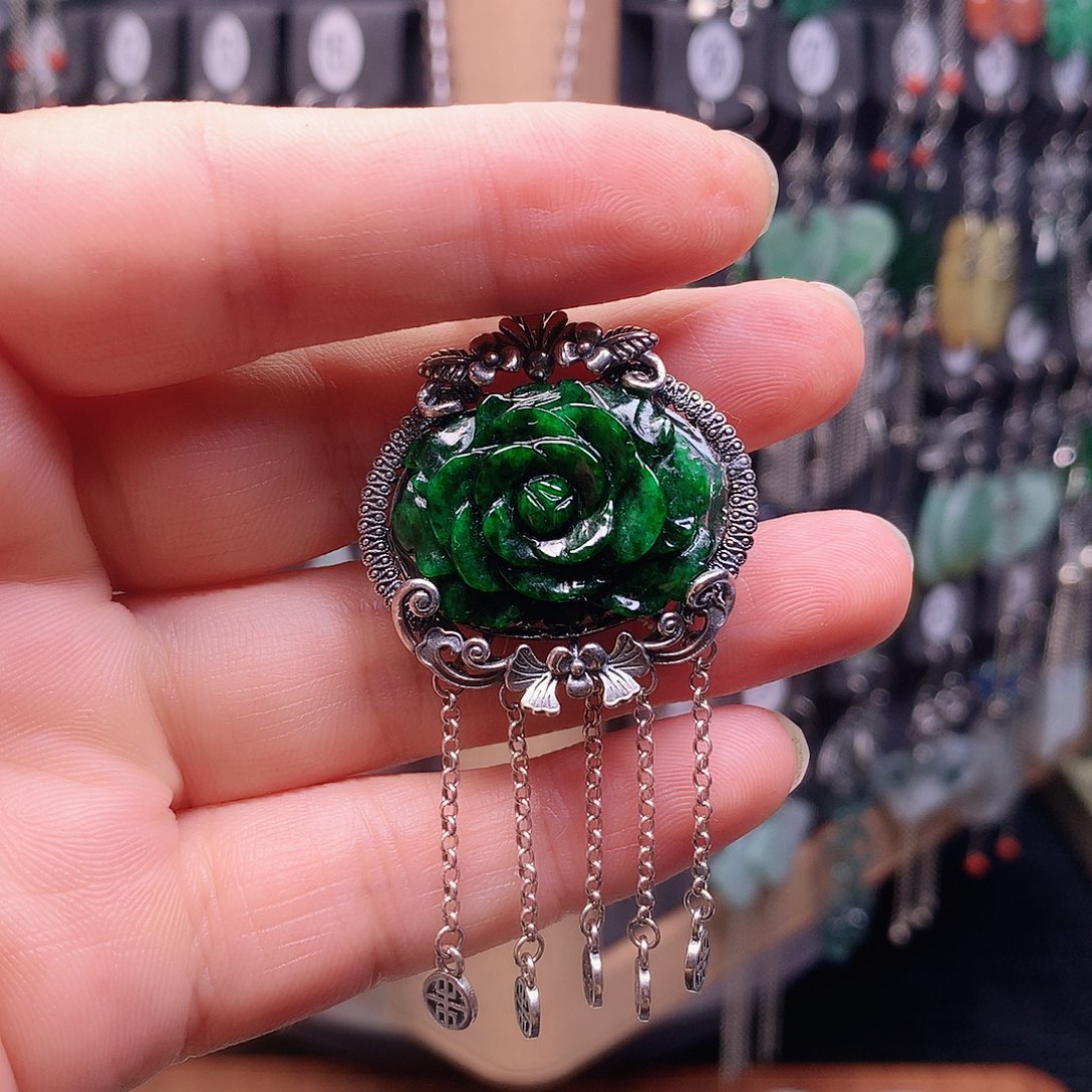 贵***阁翡翠银S925镶嵌耳饰精美