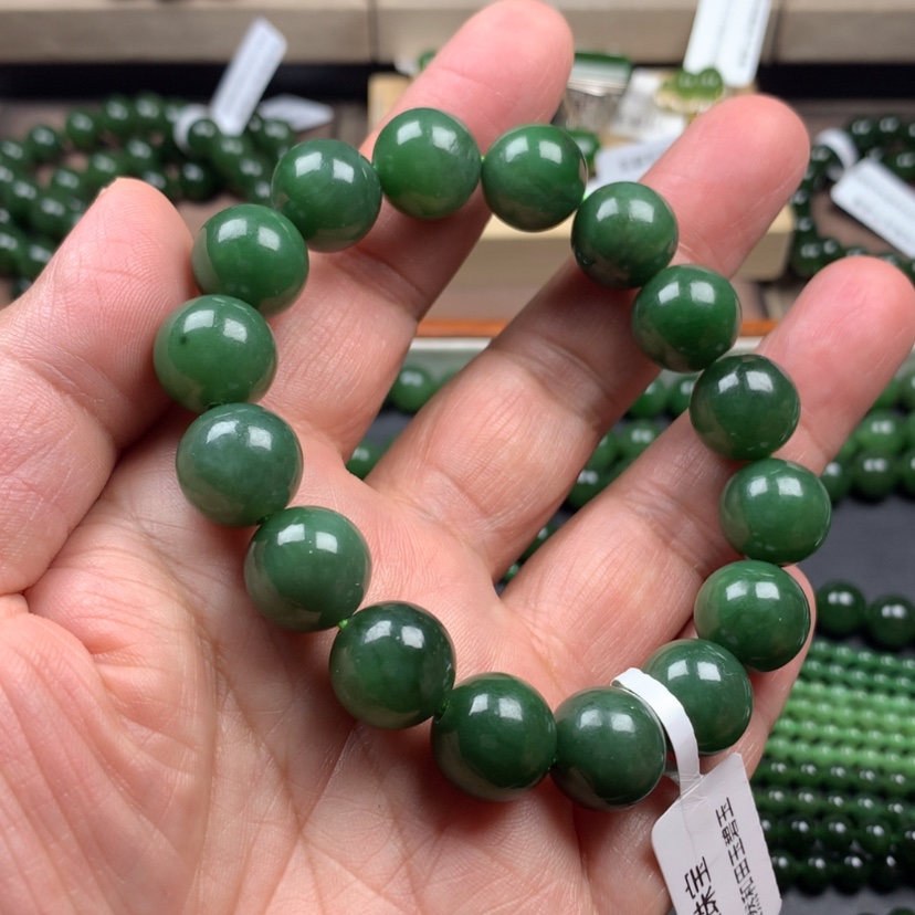 【闪购商品】和田玉（碧玉）手串未镶嵌13m m放漏