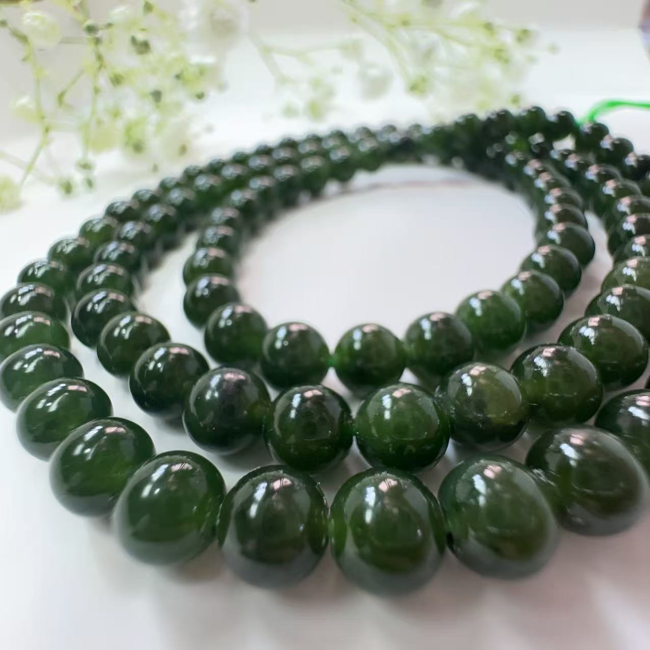 天然和田玉碧玉卡洋绿色卡6m项链女款男款时尚双圈手工妈妈女士