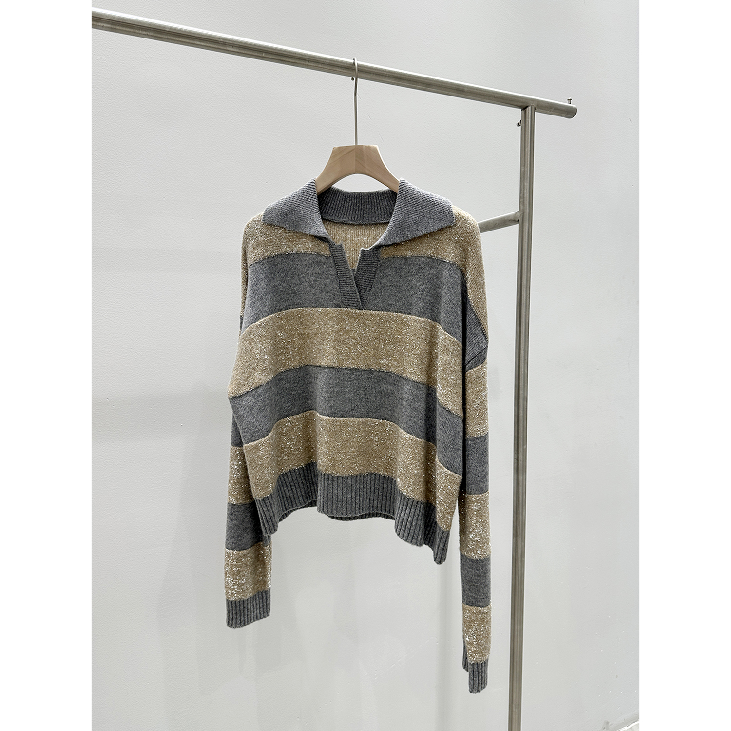 轻奢气质感老钱风 羊绒羊毛混纺撞色套头针织POLO衫