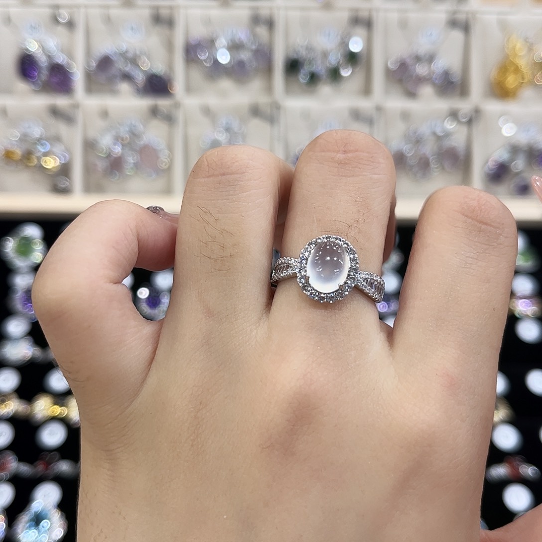 可***子岫玉银S925镶嵌戒指