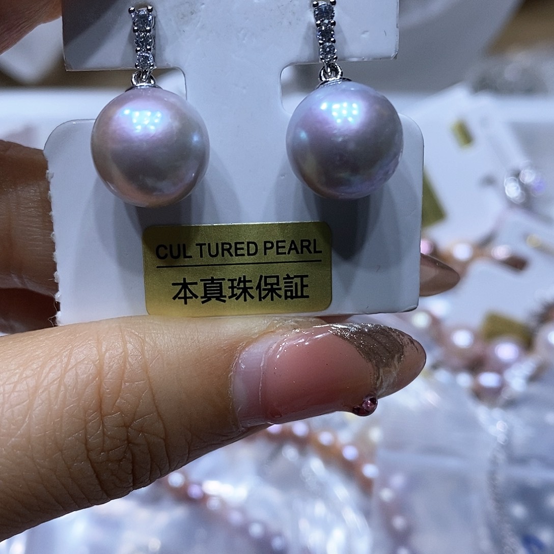 淡水珍珠耳钉银S925镶嵌
