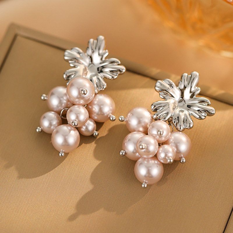 铜合金仿珍珠耳饰 E0425秘密花园曼塔玫瑰紫色葡萄串精致时尚耳钉