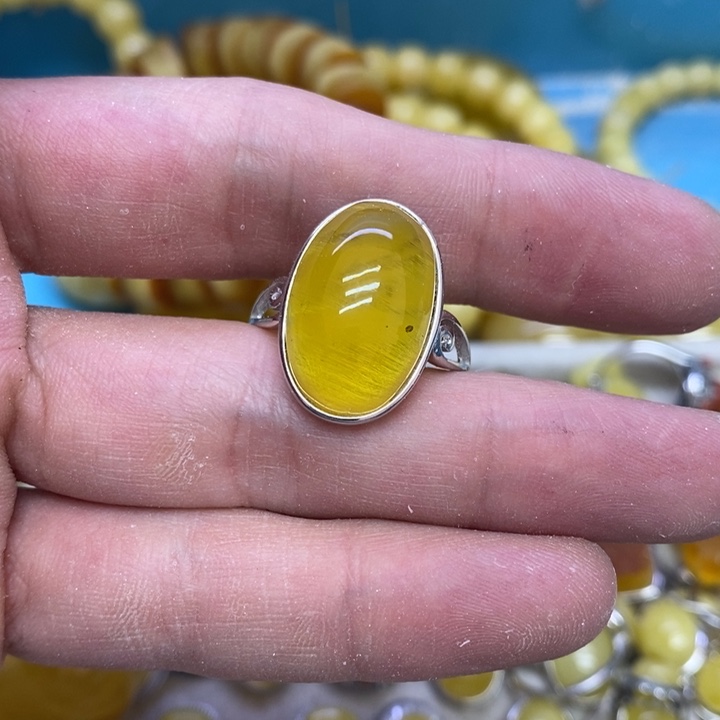 蜜蜡裸石银S925镶嵌戒指