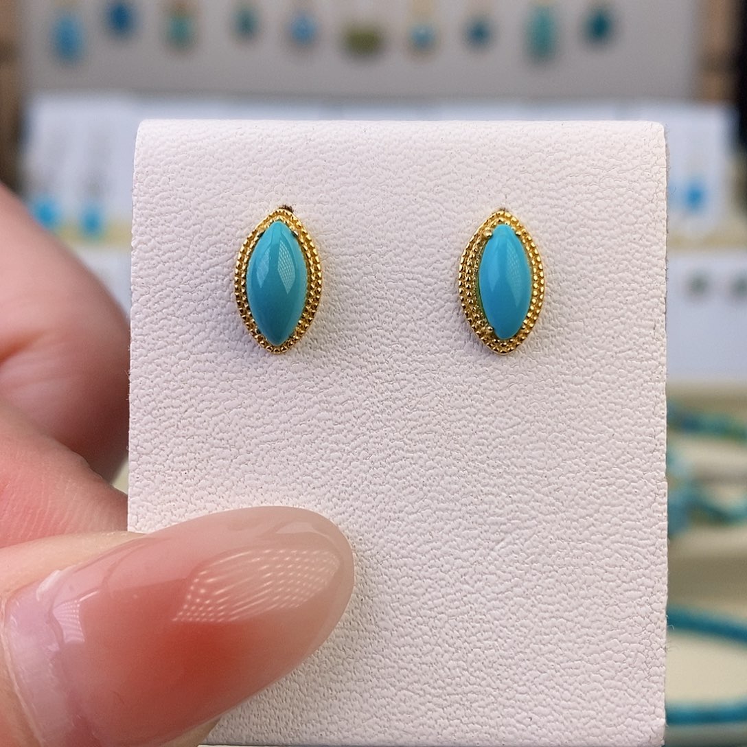 银S925镶嵌绿松石耳饰