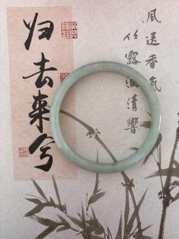 X694-五九加果绿美人条飘花缅甸翡翠手镯