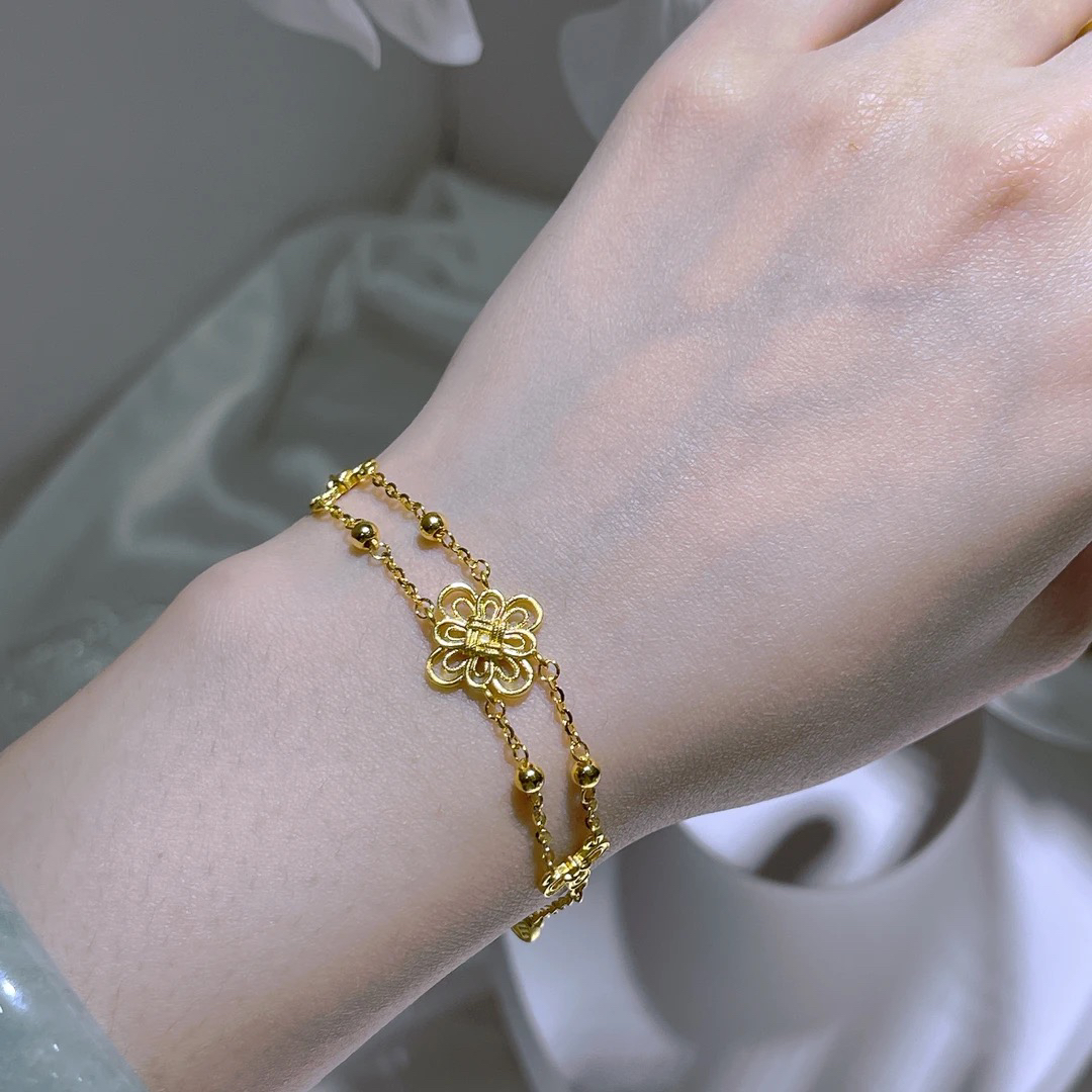 5G工艺足金999时尚百搭复古中结黄金手链