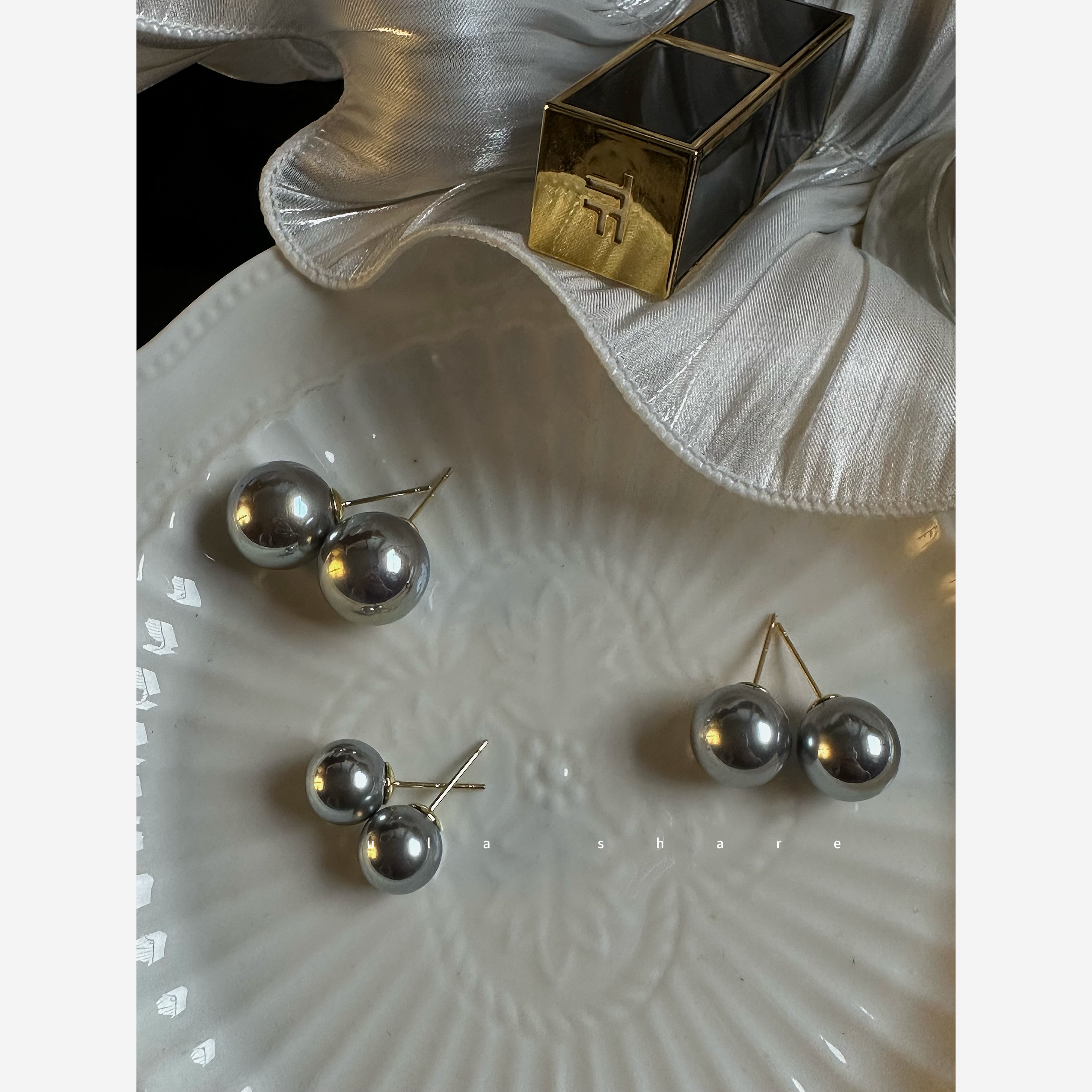 非金属仿珍珠耳饰 「灰姑娘」灰色珍珠耳钉女简约时尚气质百搭耳环