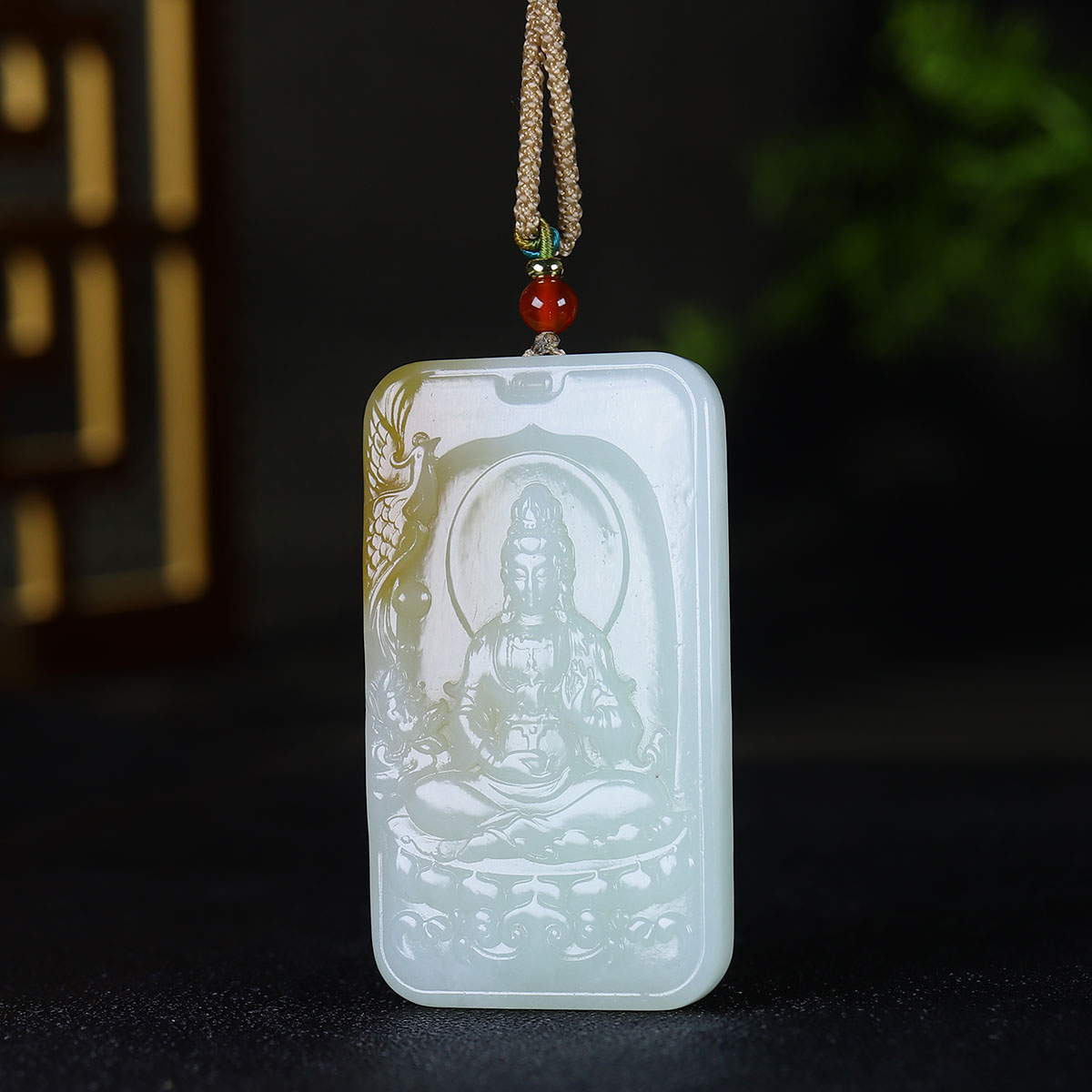 1225129和田玉糖玉观音挂件