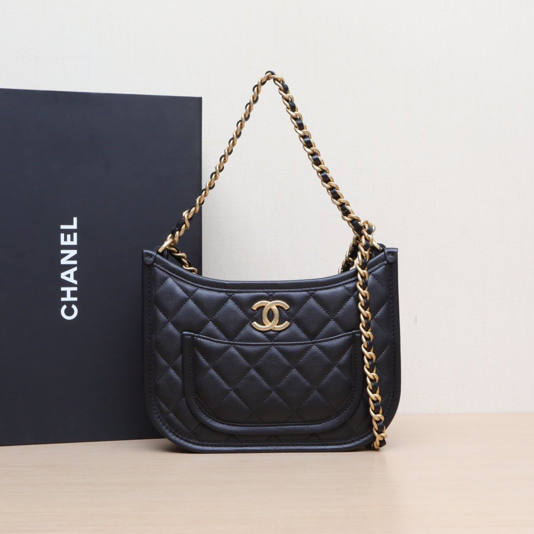 99新 Chanel/香奈儿 小花攀攀 皮革C 芯片 24S HOBO皮流浪 斜挎包